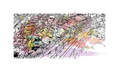 Sorocaba, Brezilya 'da bir şehirdir. Vektörde elle çizilmiş resim ile suluboya sıçraması.