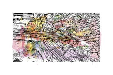 Sorocaba, Brezilya 'da bir şehirdir. Vektörde elle çizilmiş resim ile suluboya sıçraması.