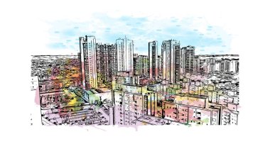 Sorocaba, Brezilya 'da bir şehirdir. Vektörde elle çizilmiş resim ile suluboya sıçraması.