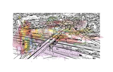 Sorocaba, Brezilya 'da bir şehirdir. Vektörde elle çizilmiş resim ile suluboya sıçraması.