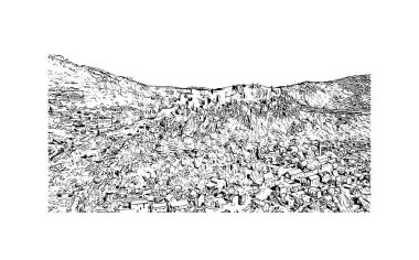  Bölünmüş tarihi yapıya sahip bina Hırvatistan 'ın kentidir. Vektörde elle çizilmiş çizim çizimi.
