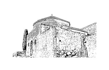  Bölünmüş tarihi yapıya sahip bina Hırvatistan 'ın kentidir. Vektörde elle çizilmiş çizim çizimi.