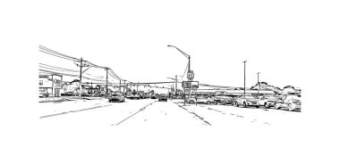 Print Building view with landmark of Springdale, ABD 'nin en kalabalık şehridir. Vektörde elle çizilmiş çizim çizimi.