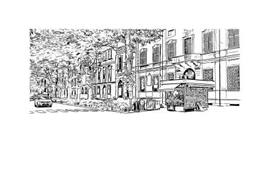 Print Building view with landmark of Reggio Emilia, kuzey İtalya 'da bir şehirdir. Vektörde elle çizilmiş çizim çizimi.