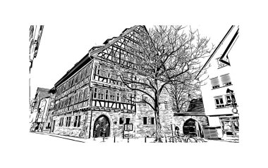 Print Building view with landmark of Reutlingen is a city of Germany. Vektörde elle çizilmiş çizim çizimi.