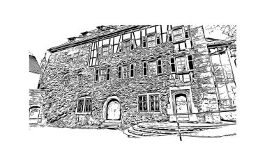 Print Building view with landmark of Reutlingen is a city of Germany. Vektörde elle çizilmiş çizim çizimi.