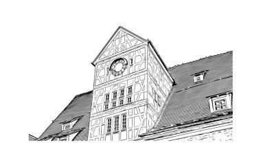 Print Building view with landmark of Reutlingen is a city of Germany. Vektörde elle çizilmiş çizim çizimi.