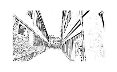 Print Building view with landmark of Reutlingen is a city of Germany. Vektörde elle çizilmiş çizim çizimi.