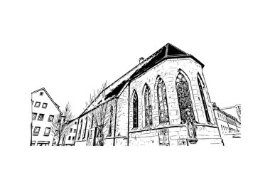 Print Building view with landmark of Reutlingen is a city of Germany. Vektörde elle çizilmiş çizim çizimi.