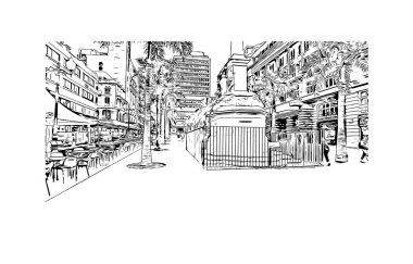 Santa Cruz de Tenerife, Kanarya Adaları 'nda yer alan bir şehirdir. Vektörde elle çizilmiş çizim çizimi.