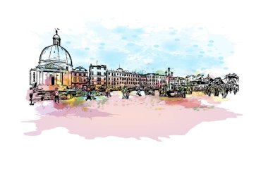 Santa Lucia, Batı Hint Adaları 'nda bir ada ülkesidir. Vektörde elle çizilmiş resim ile suluboya sıçraması.