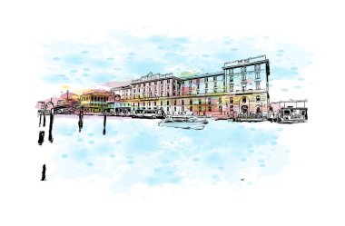 Santa Lucia, Batı Hint Adaları 'nda bir ada ülkesidir. Vektörde elle çizilmiş resim ile suluboya sıçraması.