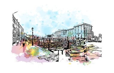 Santa Lucia, Batı Hint Adaları 'nda bir ada ülkesidir. Vektörde elle çizilmiş resim ile suluboya sıçraması.