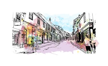 St. Albans, İngiltere 'de yer alan bir şehirdir. Vektörde elle çizilmiş resim ile suluboya sıçraması. 