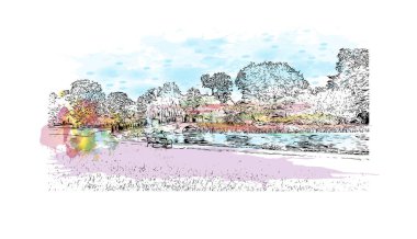 St. Albans, İngiltere 'de yer alan bir şehirdir. Vektörde elle çizilmiş resim ile suluboya sıçraması. 