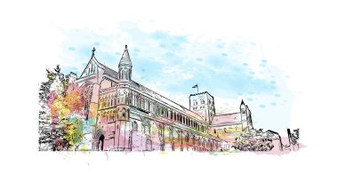 St. Albans, İngiltere 'de yer alan bir şehirdir. Vektörde elle çizilmiş resim ile suluboya sıçraması. 
