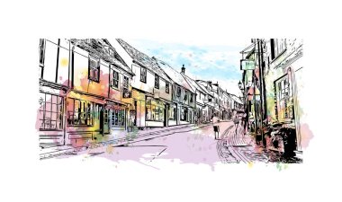 St. Albans, İngiltere 'de yer alan bir şehirdir. Vektörde elle çizilmiş resim ile suluboya sıçraması. 