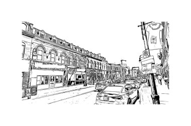 St. Catharines, Kanada 'da yer alan bir şehirdir. Vektörde elle çizilmiş çizim çizimi.