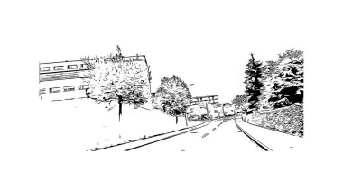 St. Gallen manzaralı Print Building İsviçre 'de bir şehirdir. Vektörde elle çizilmiş çizim çizimi.