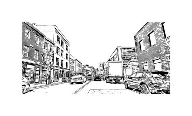 Baskı Binası, Newfoundland ve Labrador 'un başkenti ve en büyük şehridir. Vektörde elle çizilmiş çizim çizimi.