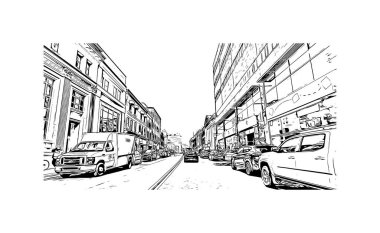 Baskı Binası, Newfoundland ve Labrador 'un başkenti ve en büyük şehridir. Vektörde elle çizilmiş çizim çizimi.