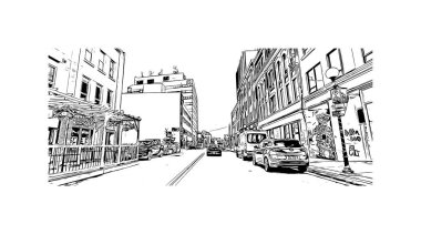 Baskı Binası, Newfoundland ve Labrador 'un başkenti ve en büyük şehridir. Vektörde elle çizilmiş çizim çizimi.