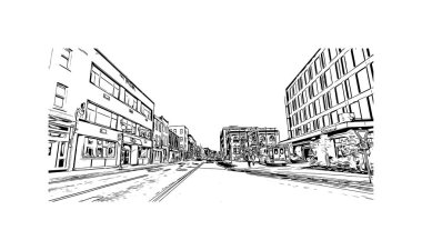 Baskı Binası, Newfoundland ve Labrador 'un başkenti ve en büyük şehridir. Vektörde elle çizilmiş çizim çizimi.