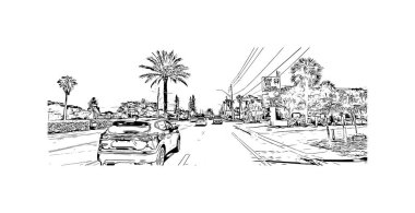 St. Pete Beach, Florida 'da bulunan bir sahil kentidir. Vektörde elle çizilmiş çizim çizimi.