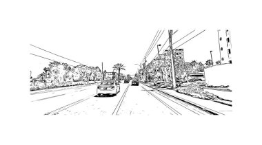 St. Pete Beach, Florida 'da bulunan bir sahil kentidir. Vektörde elle çizilmiş çizim çizimi.