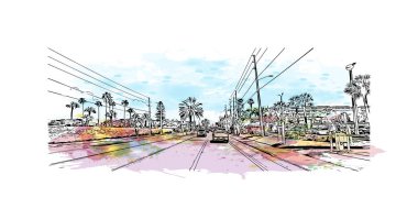 St. Pete Beach, Florida 'da bulunan bir sahil kentidir. Vektörde elle çizilmiş resim ile suluboya sıçraması.