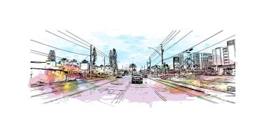 St. Pete Beach, Florida 'da bulunan bir sahil kentidir. Vektörde elle çizilmiş resim ile suluboya sıçraması.