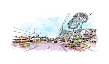 St. Pete Beach, Florida 'da bulunan bir sahil kentidir. Vektörde elle çizilmiş resim ile suluboya sıçraması.