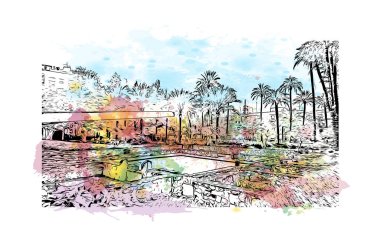 Santa Pola, İspanya 'da Santa Pola eyaletinde yer alan bir şehirdir. Vektörde elle çizilmiş resim ile suluboya sıçraması.