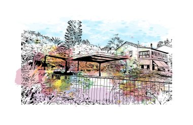 Santa Pola, İspanya 'da Santa Pola eyaletinde yer alan bir şehirdir. Vektörde elle çizilmiş resim ile suluboya sıçraması.