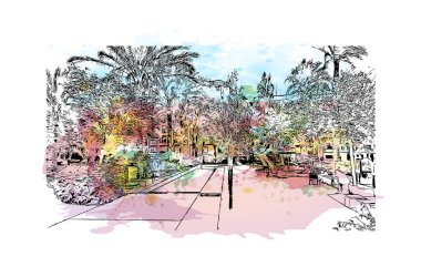 Santa Pola, İspanya 'da Santa Pola eyaletinde yer alan bir şehirdir. Vektörde elle çizilmiş resim ile suluboya sıçraması.