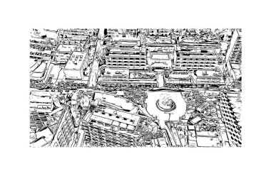 Santa Ponsa, İspanya 'da yer alan bir şehirdir. Vektörde elle çizilmiş çizim çizimi.