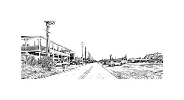 St. George Adası manzaralı Print Building, Florida 'da bir adadır. Vektörde elle çizilmiş çizim çizimi.