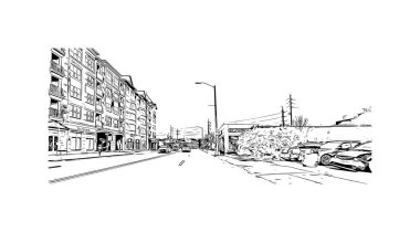 Stamford, ABD 'de yer alan bir şehirdir. Vektörde elle çizilmiş çizim çizimi.