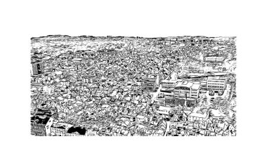 Print Building view with landmark of Stavanger is the city in Norway. Vektörde elle çizilmiş çizim çizimi. 