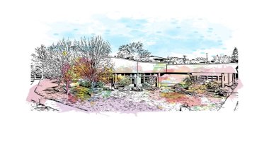  Steinbach tarihi yapısına sahip bina Kanada 'nın üçüncü büyük şehridir. Vektörde elle çizilmiş resim ile suluboya sıçraması. 