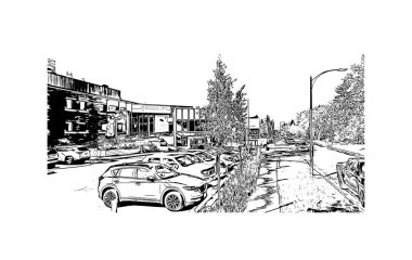 Print Building view with landmark of Steinbach Kanada 'nın en büyük üçüncü şehridir. Vektörde elle çizilmiş çizim çizimi. 