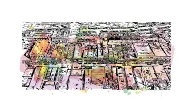 Stillwater, ABD 'de yer alan bir şehirdir. Vektörde elle çizilmiş resim ile suluboya sıçraması.