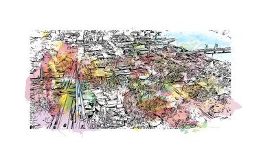 Stillwater, ABD 'de yer alan bir şehirdir. Vektörde elle çizilmiş resim ile suluboya sıçraması.