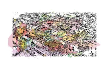 Stillwater, ABD 'de yer alan bir şehirdir. Vektörde elle çizilmiş resim ile suluboya sıçraması.