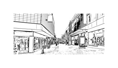 Hanley 'nin simgesi olan bina İngiltere' de bir şehirdir. Vektörde elle çizilmiş çizim çizimi.