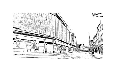 Print Building view with landmark of Hanley is the town in England. Hand drawn sketch illustration in vector. clipart