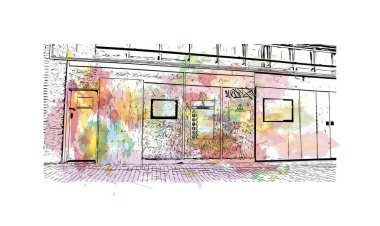 Hanley 'in simgesi olan Print Building View İngiltere' de yer almaktadır. Vektörde elle çizilmiş resim ile suluboya sıçraması.