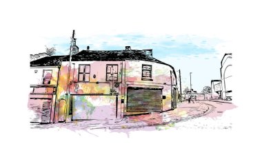 Hanley 'in simgesi olan Print Building View İngiltere' de yer almaktadır. Vektörde elle çizilmiş resim ile suluboya sıçraması.