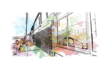 Hanley 'in simgesi olan Print Building View İngiltere' de yer almaktadır. Vektörde elle çizilmiş resim ile suluboya sıçraması.