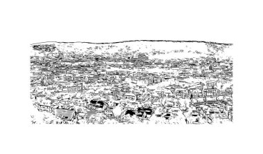 Print Building view with landmark of Stuttgart, Almanya 'nın en büyük şehridir. Vektörde elle çizilmiş çizim çizimi.
